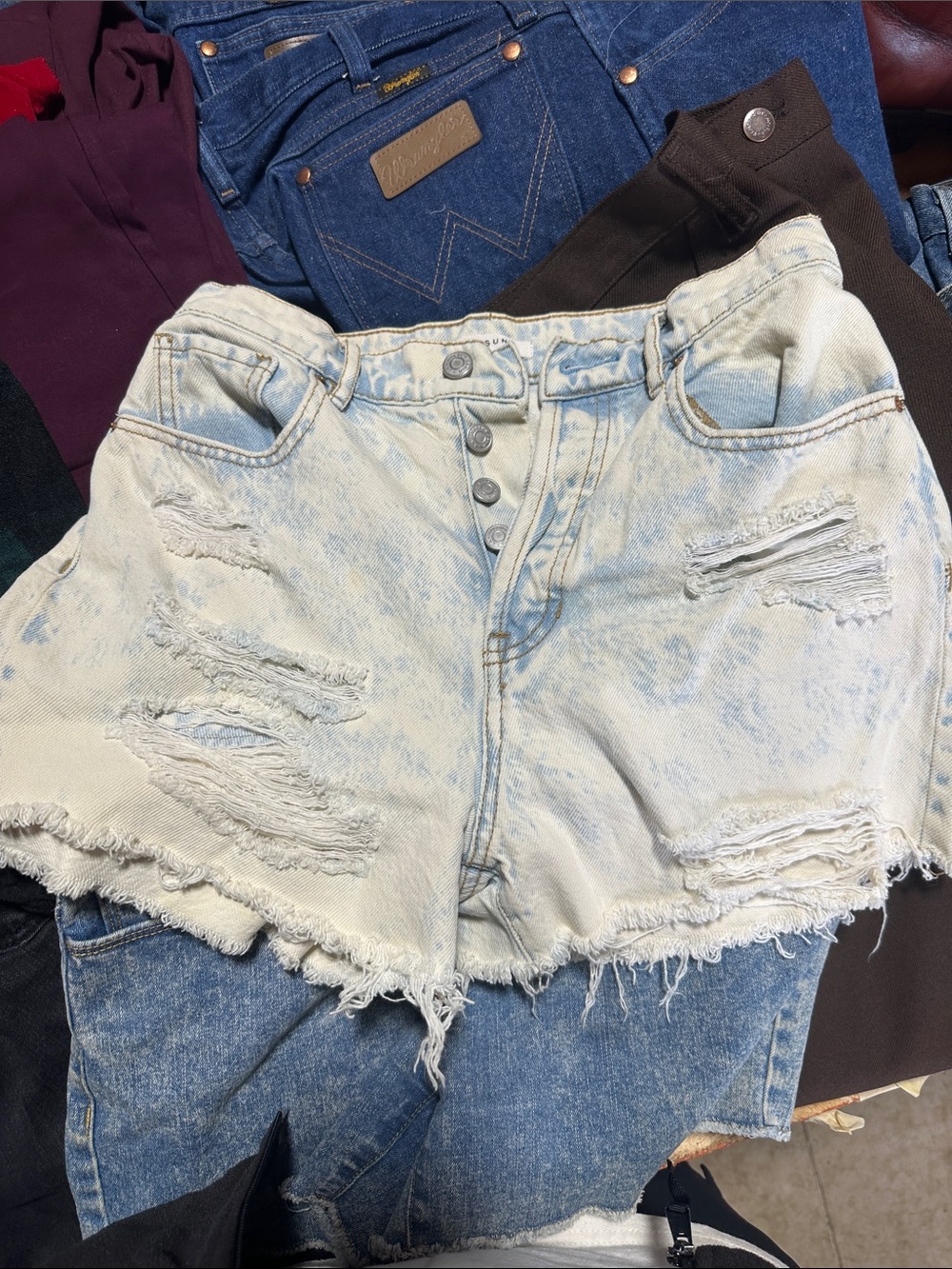 PacSun Light Acid-Wash Distressed Denim Shortalls - Light Blue